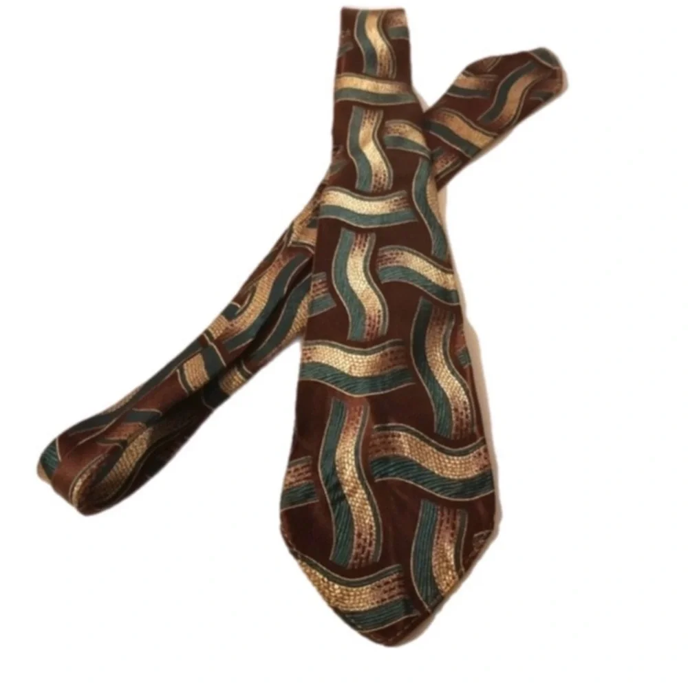 Palladium Corsair Tie Poly Brown Gold Teal 67x3.5 VTG ie No Tipping No Bar Tac
